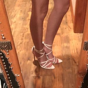 Justfab white strappy heels